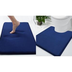 imageSmiry Memory Foam Bath Mat 30x20 and 24x20 UShaped Toilet Extra Soft Absorbent Bathroom Rugs Non Slip Bath Rug Runner for Shower Bathroom Floors Navy Blue
