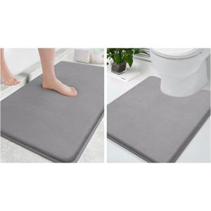 imageSmiry Memory Foam Bath Mat 30x30 and 24x20 UShaped Toilet Extra Soft Absorbent Bathroom Rugs Non Slip Bath Rug Runner for Shower Bathroom Floors Grey