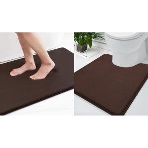 imageSmiry Memory Foam Bath Mat 36x24 and 24x20 UShaped Toilet Extra Soft Absorbent Bathroom Rugs Non Slip Bath Rug Runner for Shower Bathroom Floors Brown