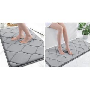 imageSmiry Memory Foam Bath Mat Set 30x20 and 47x24 Grey Super Soft Absorbent Bathroom Rugs Non Slip Bath Rug Runner for Shower Bathroom Floors Grey