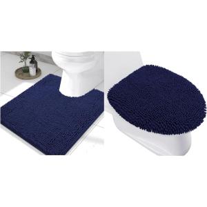 imageSmiry Toilet Rugs UShaped 24x20 and Toilet Lid Cover 175x15 Soft and Absorbent Shaggy Bath Mat Machine Washable NonSlip Plush Carpet Runner for Tub Shower and Floor Home DecorNavy Blue