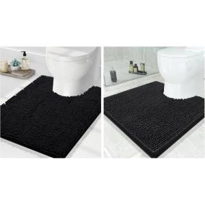 imageSmiry UShaped Toilet Bathroom Rugs 24x24 and 24x20 Extra Soft and Absorbent Shaggy Bathroom Mat Rugs Machine Washable NonSlip Plush CarpetBlack