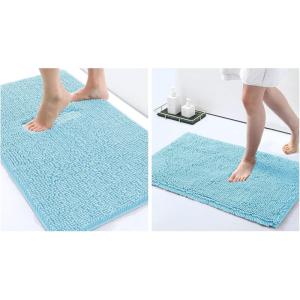 imagesmiry Luxury Chenille Bath Rug Set 2 Piece Extra Soft and Absorbent Shaggy Bathroom Mat Rugs Machine Washable NonSlip Plush Carpet Runner for Tub Shower and Bath Room24x1630x20Sky Blue