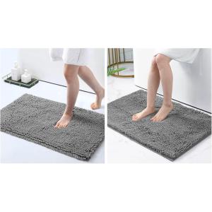 imagesmiry Luxury Chenille Bath Rug Set 2 Piece Extra Soft and Absorbent Shaggy Bathroom Mat Rugs Machine Washable NonSlip Plush Carpet Runner for Tub Showerand Bath Room30x2036x24Dark Grey
