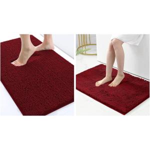 imagesmiry Luxury Chenille Bath Rug Set 2 Piece Extra Soft and Absorbent Shaggy Bathroom Mat Rugs Machine Washable NonSlip Plush Carpet Runner for Tub Shower and Bath Room24x1636x24Burgundy