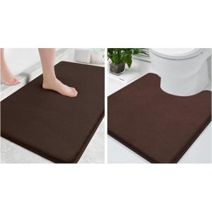 imageSmiry Memory Foam Bath Mat 30x20 and UShaped Toilet Bathroom Rugs 20x20 Super Soft Absorbent Non Slip Bath Rug Runner for Bathroom Floors Brown