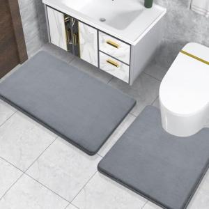 imageSmiry Memory Foam Bath Mat 24x16 and 24x20 UShaped Toilet Extra Soft Absorbent Bathroom Rugs Non Slip Bath Rug Runner for Shower Bathroom Floors Dark Grey