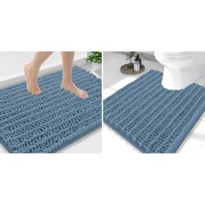 imageSmiry Bathroom Rugs Mat Set 2 Piece 36X24UShaped 24x20 Extra Soft Absorbent Non Slip Rubber Backing Machine Washable Quick Dry Chenille Bath Rug Set for Tub Shower and FloorGrayish Blue