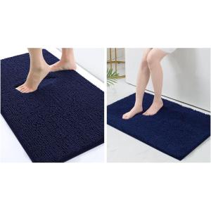 imagesmiry Luxury Chenille Bath Rug Set 2 Piece Extra Soft and Absorbent Shaggy Bathroom Mat Rugs Machine Washable NonSlip Plush Carpet Runner for Tub Shower and Bath Room24x1636x24Navy Blu