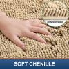 imageSmiry Chenille Bath Rug and Mats Set of 3 Non Slip Absorbent Shaggy Bath Rug for Tub Shower and Bath Room 24x 1636x 24UShaped 24 x20 Beige