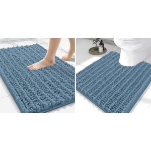 imageSmiry Bathroom Rugs Mat Set 2 Piece 30X20UShaped 24x20 Extra Soft Absorbent Non Slip Rubber Backing Machine Washable Quick Dry Chenille Bath Rug Set for Tub Shower and FloorGrayish Blue