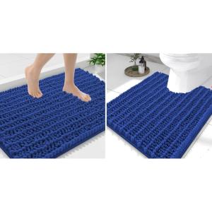imageSmiry Bathroom Rugs Mat Set 2 Piece 36X24UShaped 24x20 Extra Soft Absorbent Non Slip Rubber Backing Machine Washable Quick Dry Chenille Bath Rug Set for Tub Shower and FloorRoyal Blue