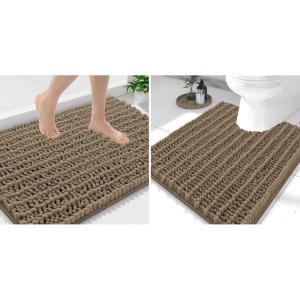 imageSmiry Bathroom Rugs Mat Set 2 Piece 36X24UShaped 24x20 Extra Soft Absorbent Non Slip Rubber Backing Machine Washable Quick Dry Chenille Bath Rug Set for Tub Shower and FloorCamel