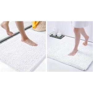 imageSmiry Luxury Chenille Bath Rug Set 2 Piece Extra Soft and Absorbent Shaggy Bathroom Mat Rugs Machine Washable NonSlip Plush Carpet Runner for Tub Shower and Bath Room24x1630x20White
