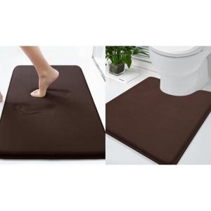 imageSmiry Memory Foam Bath Mat 30x20 and 24x20 UShaped Toilet Extra Soft Absorbent Bathroom Rugs Non Slip Bath Rug Runner for Shower Bathroom Floors Brown