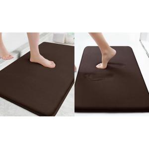 imageSmiry Memory Foam Bath Mat Set 24x16 and 30x20 Brown Super Soft Absorbent Bathroom Rugs Non Slip Bath Rug Runner for Shower Bathroom Floors