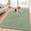 imageSmiry Dog Door Mat for Muddy Paws 59x24 Absorbs Moisture and Dirt Doormat NonSlip Washable Quick Dry Chenille Front Door Mat Indoor Entrance Entryway Carpet for Inside Floor CamelSage Green