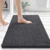imagesmiry Soft Chenille Bath Mats for Bathroom Floor Non Slip Soft Bath Floor Mat Absorbent Runner Rug Bathroom Pedestal Mat 16x24 inches  40x60 cm Dark Grey
