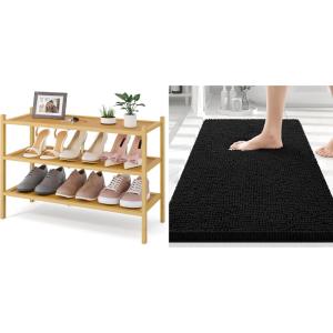 imageSmiry Bamboo Shoe Rack 3 Tier Shoe Organizer for Entryway amp Closet Stackable Free Standing Storage Shelf for Shoes Bags amp Plants Natural Luxury Chenille Bathroom Rugs 30x20 Black