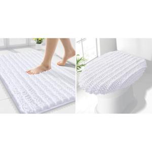 imageSmiry Bathroom Rugs 30x20 and Toilet Lid Cover 175x15 Soft and Absorbent Bath Mat Machine Washable NonSlip Plush Carpet Runner for Tub Shower and Floor Home DecorWhite