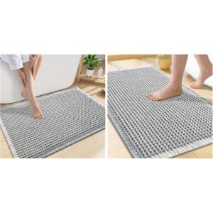 imageSmiry Bathroom Rugs Set 2 Piece30x20 Plus 24x17 Extra Soft Absorbent Bath Mats Non Slip Machine Washable Quick Dry Bath Rugs for Bathroom Floor Tub Shower Lightgrey amp Cream