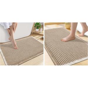 imageSmiry Bathroom Rugs Set 2 Piece30x20 Plus 24x17 Extra Soft Absorbent Bath Mats Non Slip Machine Washable Quick Dry Bath Rugs for Bathroom Floor Tub Shower BrownampCream