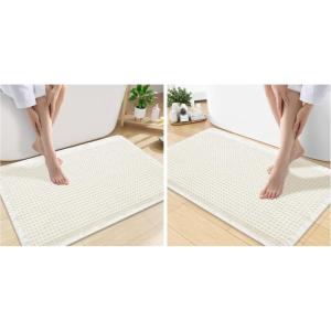 imageSmiry Bathroom Rugs Set 2 Piece30x20 Plus 30X18 Extra Soft Absorbent Bath Mats Non Slip Machine Washable Quick Dry Bath Rugs for Bathroom Floor Tub Shower Cream