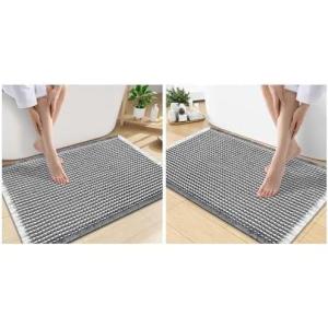 imageSmiry Bathroom Rugs Set 2 Piece30x20 Plus 30x18 Extra Soft Absorbent Bath Mats Non Slip Machine Washable Quick Dry Bath Rugs for Bathroom Floor Tub Shower Darkgrey amp Cream