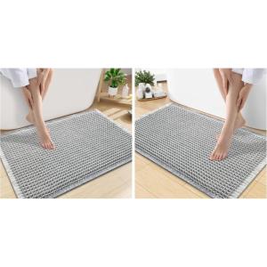 imageSmiry Bathroom Rugs Set 2 Piece30x20 Plus30x18 Extra Soft Absorbent Bath Mats Non Slip Machine Washable Quick Dry Bath Rugs for Bathroom Floor Tub Shower Lightgrey amp Cream