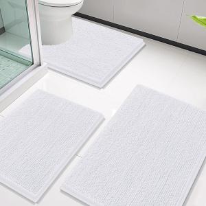 imageSmiry Bathroom Rugs Sets 3 Piece Soft Absorbent Chenille Bath Mat and UShaped Contour Toilet Rug Machine Wash Dry Bath Mat Sets for Bathroom Tub and Floor 30x2024x1624x20 Sage GreenWhite