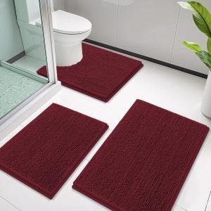 imageSmiry Bathroom Rugs Sets 3 Piece Soft Absorbent Chenille Bath Mat and UShaped Contour Toilet Rug Machine Wash Dry Bath Mat Sets for Bathroom Tub and Floor 30x2024x1624x20 Sage GreenBurgundy