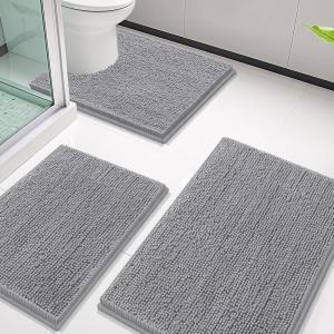 imageSmiry Bathroom Rugs Sets 3 Piece Soft Absorbent Chenille Bath Mat and UShaped Contour Toilet Rug Machine Wash Dry Bath Mat Sets for Bathroom Tub and Floor 30x2024x1624x20 Sage GreenGrey