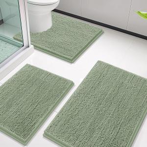 imageSmiry Bathroom Rugs Sets 3 Piece Soft Absorbent Chenille Bath Mat and UShaped Contour Toilet Rug Machine Wash Dry Bath Mat Sets for Bathroom Tub and Floor 30x2024x1624x20 Sage GreenSage Green