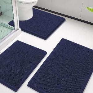 imageSmiry Bathroom Rugs Sets 3 Piece Soft Absorbent Chenille Bath Mat and UShaped Contour Toilet Rug Machine Wash Dry Bath Mat Sets for Bathroom Tub and Floor 30x2024x1624x20 Sage GreenNavy Blue