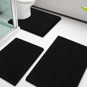 imageSmiry Bathroom Rugs Sets 3 Piece Soft Absorbent Chenille Bath Mat and UShaped Contour Toilet Rug Machine Wash Dry Bath Mat Sets for Bathroom Tub and Floor 30x2024x1624x20 Sage GreenBlack