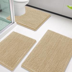 imageSmiry Bathroom Rugs Sets 3 Piece Soft Absorbent Chenille Bath Mat and UShaped Contour Toilet Rug Machine Wash Dry Bath Mat Sets for Bathroom Tub and Floor 30x2024x1624x20 Sage GreenBeige