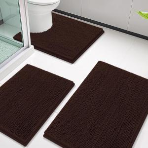 imageSmiry Bathroom Rugs Sets 3 Piece Soft Absorbent Chenille Bath Mat and UShaped Contour Toilet Rug Machine Wash Dry Bath Mat Sets for Bathroom Tub and Floor 30x2024x1624x20 Sage GreenBrown