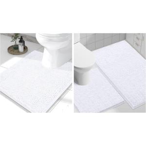 imageSmiry Chenille Bath Rug and Mats Set of 3 Non Slip Absorbent Shaggy Bath Rug for Tub Shower and Bath Room UShaped 24 x2030x 20UShaped 24 x20 White