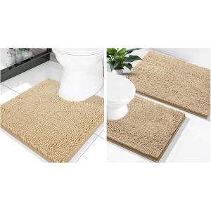 imageSmiry Chenille Bathroom Rugs 24x16 and UShaped Toilet Bath Rugs 20x2024x20 Extra Soft and Absorbent Shaggy Bath Mat Machine Washable NonSlip Plush Carpet Beige