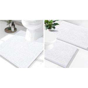 imageSmiry Chenille Bathroom Rugs 24x16 and UShaped Toilet Bath Rugs 24x2024x20 Extra Soft and Absorbent Shaggy Bath Mat Machine Washable NonSlip Plush Carpet White