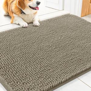 imageSmiry Dog Door Mat for Muddy Paws 59x24 Absorbs Moisture and Dirt Doormat NonSlip Washable Quick Dry Chenille Front Door Mat Indoor Entrance Entryway Carpet for Inside Floor CamelWarm Taupe