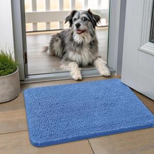 imageSmiry Dog Door Mat for Muddy Paws 59x24 Absorbs Moisture and Dirt Doormat NonSlip Washable Quick Dry Chenille Front Door Mat Indoor Entrance Entryway Carpet for Inside Floor CamelCornflower Blue