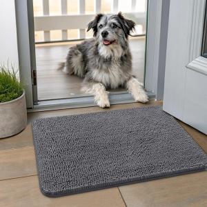 imageSmiry Dog Door Mat for Muddy Paws 59x24 Absorbs Moisture and Dirt Doormat NonSlip Washable Quick Dry Chenille Front Door Mat Indoor Entrance Entryway Carpet for Inside Floor CamelDark Grey