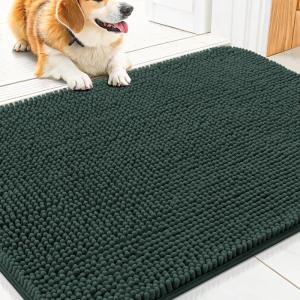 imageSmiry Dog Door Mat for Muddy Paws 59x24 Absorbs Moisture and Dirt Doormat NonSlip Washable Quick Dry Chenille Front Door Mat Indoor Entrance Entryway Carpet for Inside Floor CamelGreen