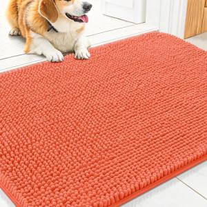 imageSmiry Dog Door Mat for Muddy Paws 59x24 Absorbs Moisture and Dirt Doormat NonSlip Washable Quick Dry Chenille Front Door Mat Indoor Entrance Entryway Carpet for Inside Floor CamelCoral