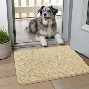 imageSmiry Dog Door Mat for Muddy Paws 59x24 Absorbs Moisture and Dirt Doormat NonSlip Washable Quick Dry Chenille Front Door Mat Indoor Entrance Entryway Carpet for Inside Floor CamelCream White