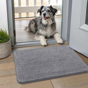 imageSmiry Dog Door Mat for Muddy Paws 59x24 Absorbs Moisture and Dirt Doormat NonSlip Washable Quick Dry Chenille Front Door Mat Indoor Entrance Entryway Carpet for Inside Floor CamelGrey