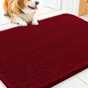 imageSmiry Dog Door Mat for Muddy Paws 59x24 Absorbs Moisture and Dirt Doormat NonSlip Washable Quick Dry Chenille Front Door Mat Indoor Entrance Entryway Carpet for Inside Floor CamelRed