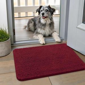 imageSmiry Dog Door Mat for Muddy Paws 59x24 Absorbs Moisture and Dirt Doormat NonSlip Washable Quick Dry Chenille Front Door Mat Indoor Entrance Entryway Carpet for Inside Floor CamelBurgundy