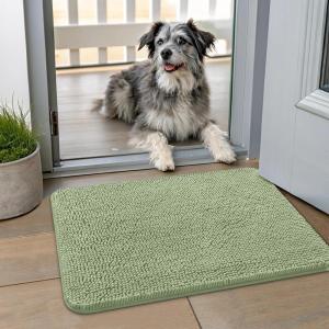 imageSmiry Dog Door Mat for Muddy Paws 59x24 Absorbs Moisture and Dirt Doormat NonSlip Washable Quick Dry Chenille Front Door Mat Indoor Entrance Entryway Carpet for Inside Floor CamelSage Green